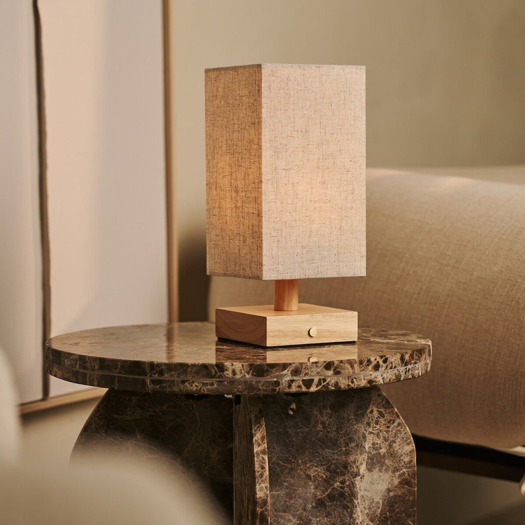 Bob Light Brown Wood & Linen Cordless Table Lamp