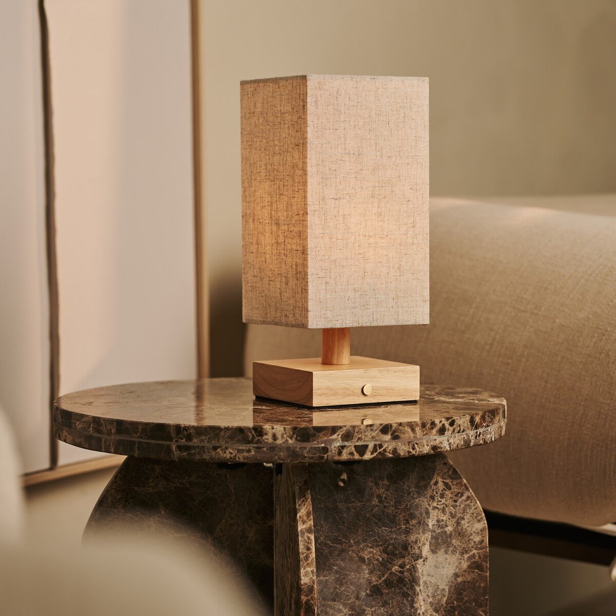 Bob Light Brown Wood & Linen Cordless Table Lamp