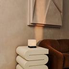 Zano black linen lamp on bedside table