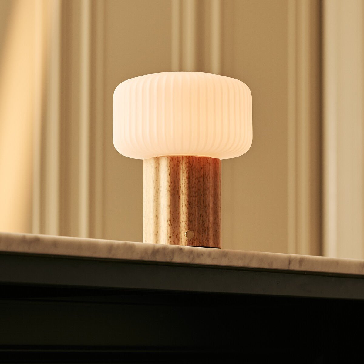 Robin Light Brown Wood & Glass Cordless Table Lamp