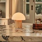 Siebe Light Brown Wood & Glass Cordless Table Lamp