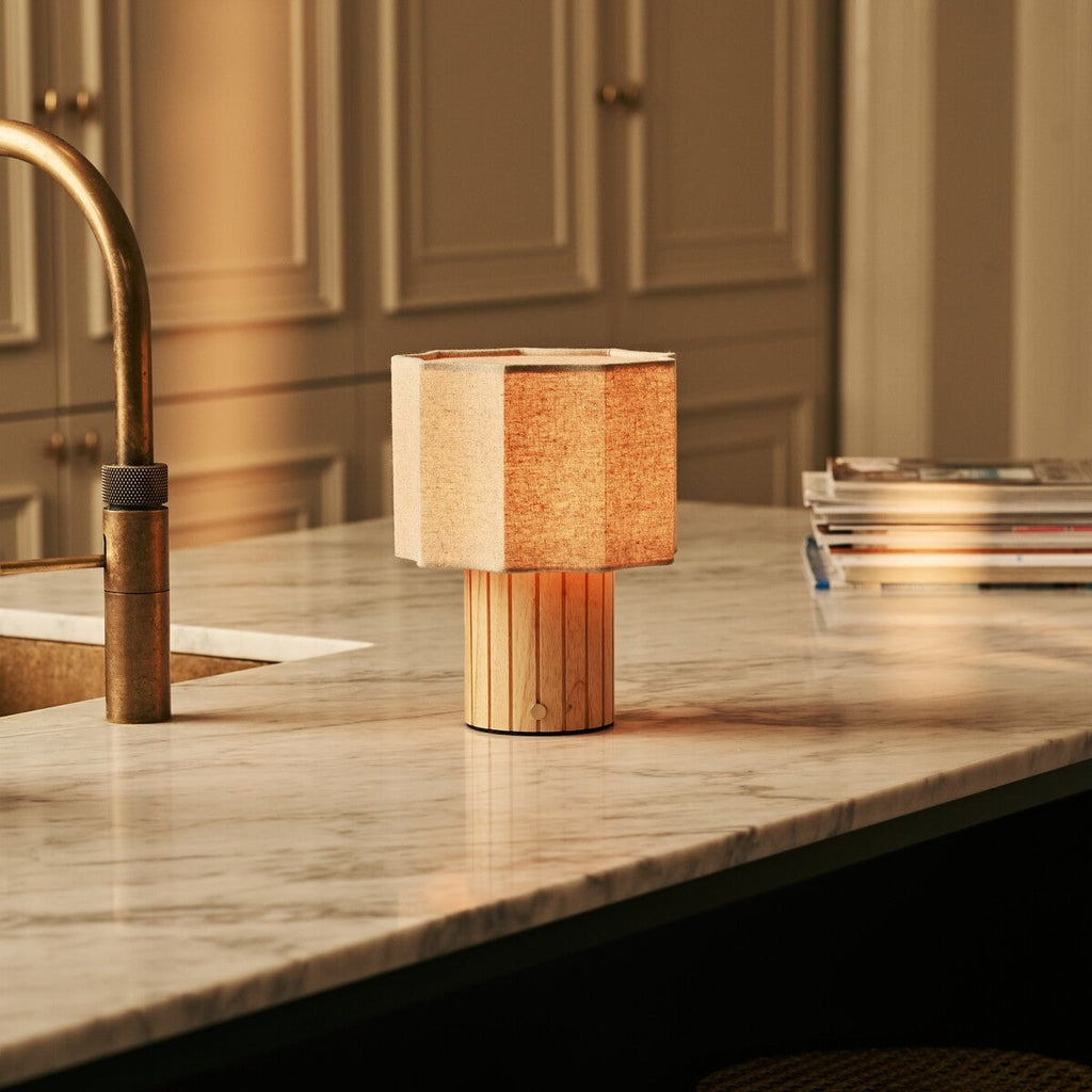 Channa Light Brown Wood & Linen Cordless Table Lamp