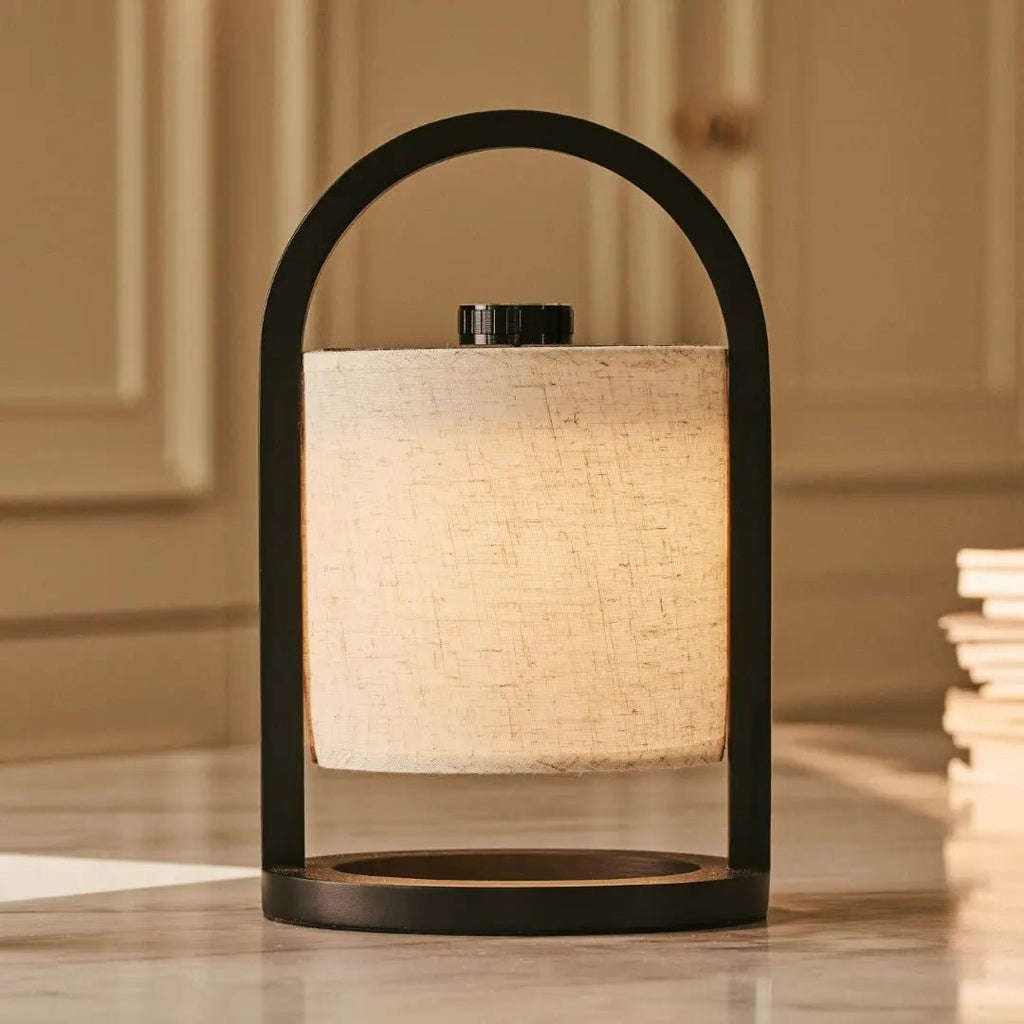 River black wood linen rechargeable cordless table lamp