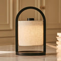 River black wood linen rechargeable cordless table lamp