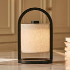 River black wood linen rechargeable cordless table lamp