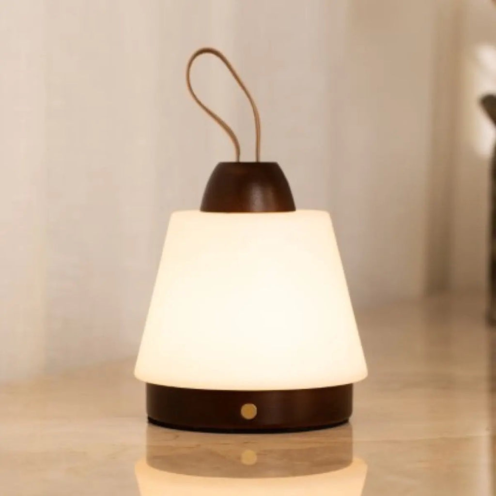 Liv table lamp close-up of leather strap detail