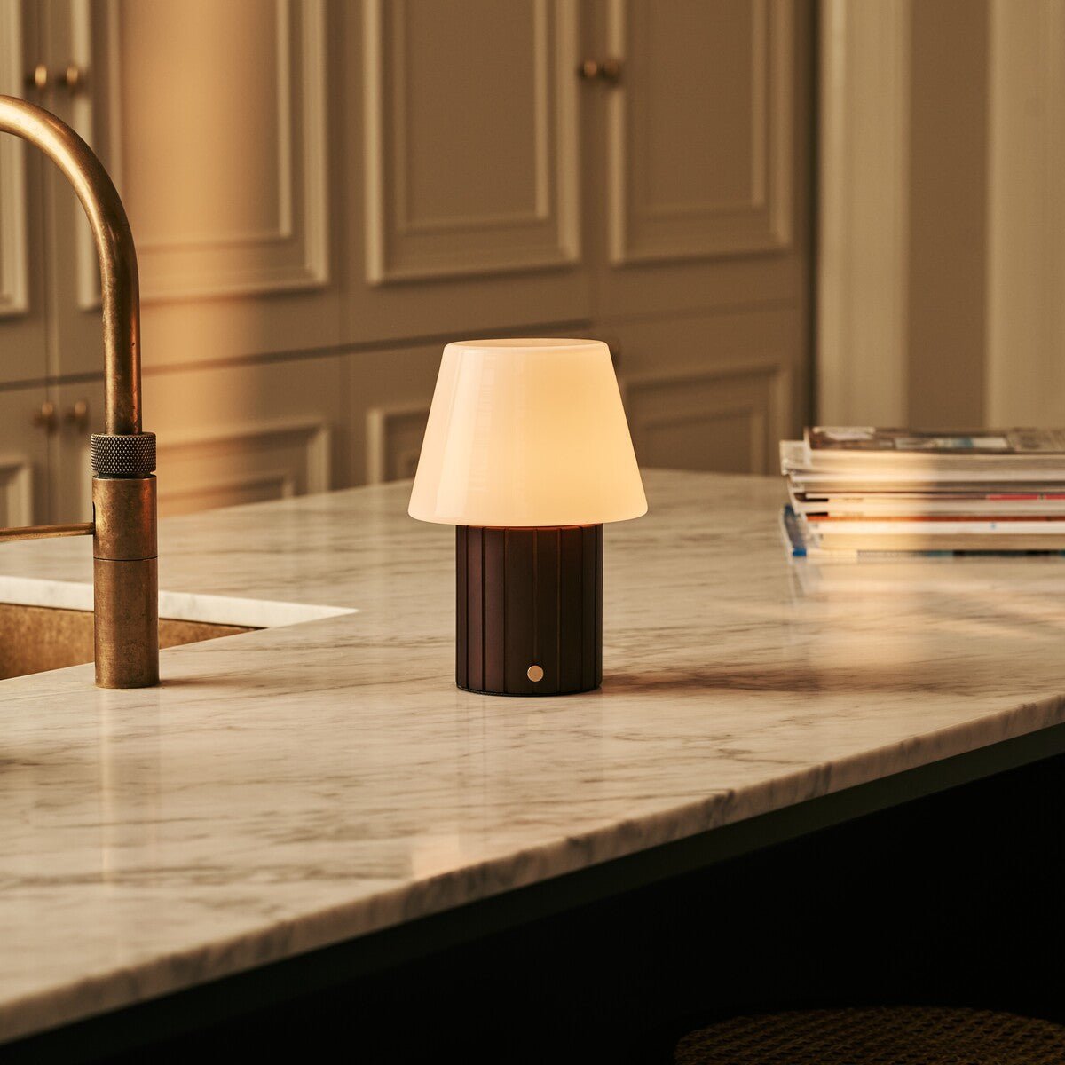 Lex Dark Brown Wood & Glass Cordless Table Lamp
