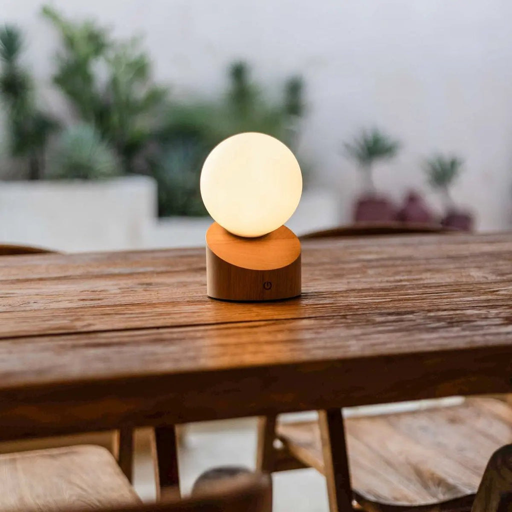Morris wood glass rechargeable cordless table lamp