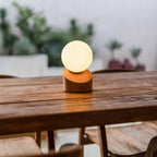 Morris wood glass rechargeable cordless table lamp