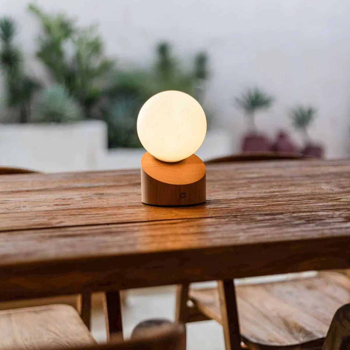 Morris wood glass rechargeable cordless table lamp