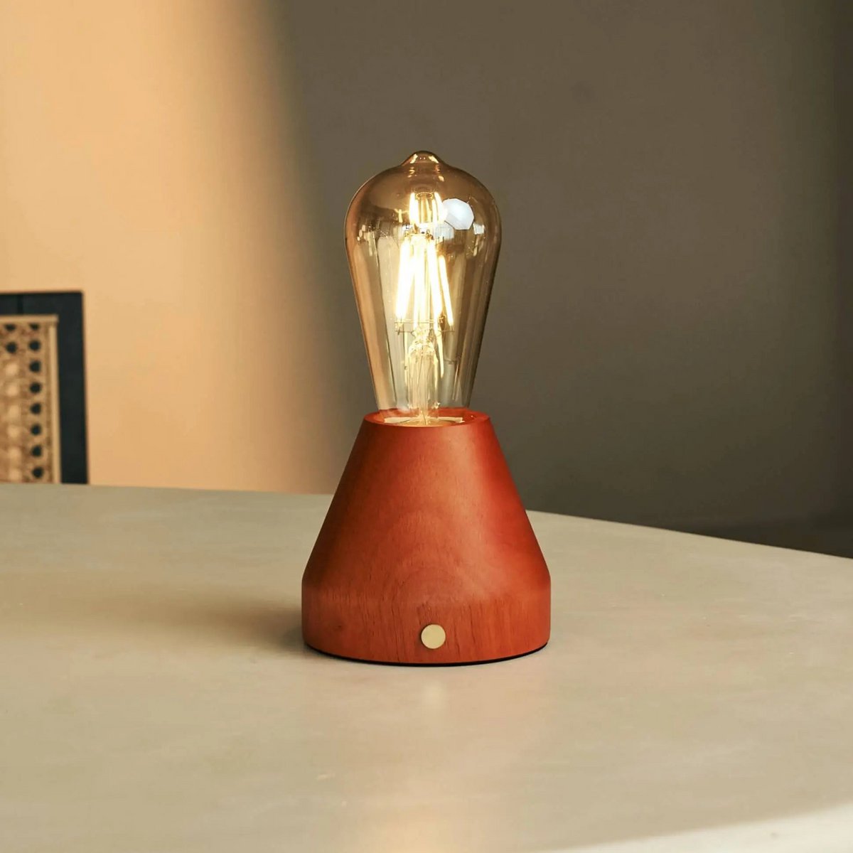 Zavi glass wooden cordless rechargeable table lamp 2700K warm white
