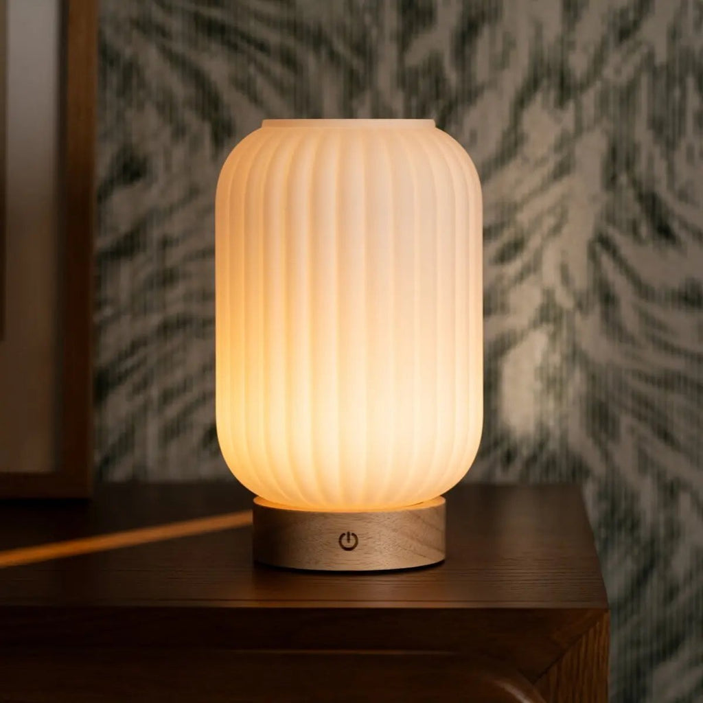 Lilly Light Brown Wood & Glass Cordless Table Lamp