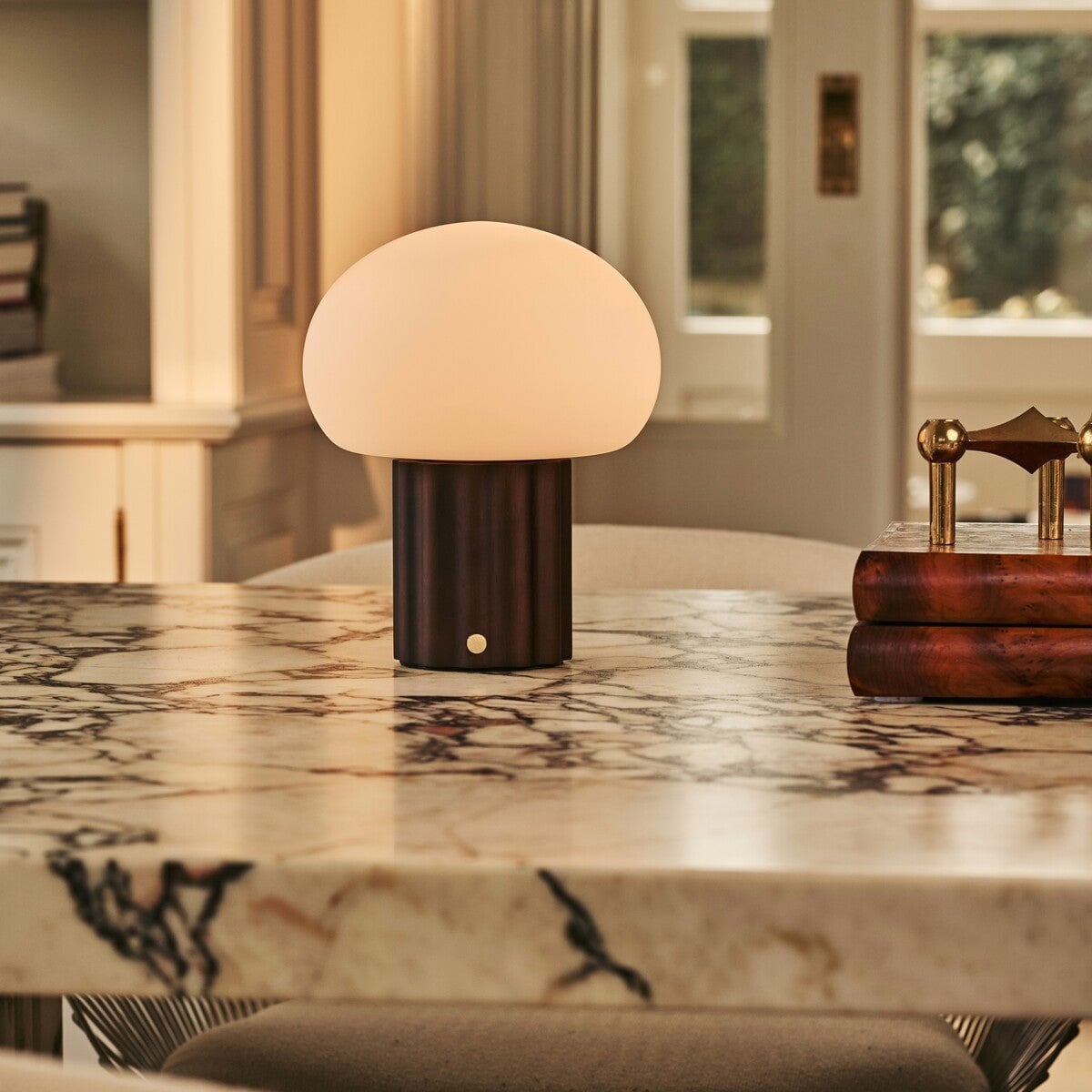 Jord Dark Brown Wood & Glass Cordless Table Lamp