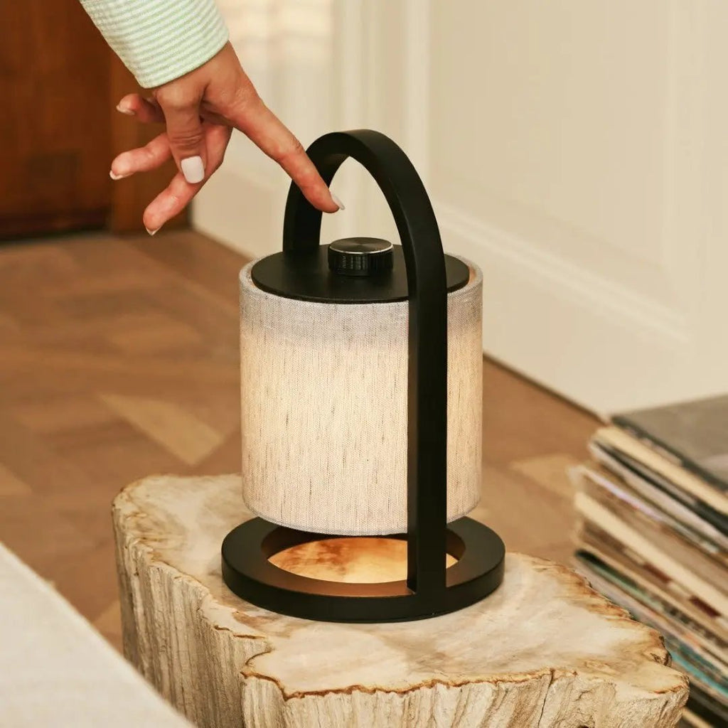 River Black & Grey Wood & Linen Cordless Table Lamp