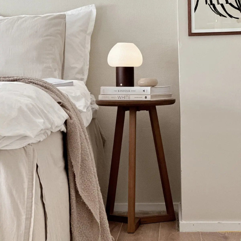 Fynn Dark Brown Wood & Glass Cordless Table Lamp