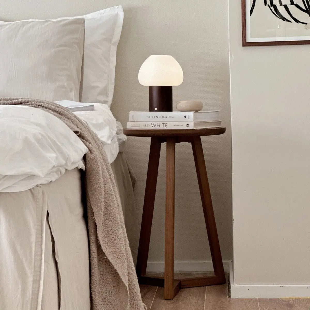 Fynn Dark Brown Wood & Glass Cordless Table Lamp