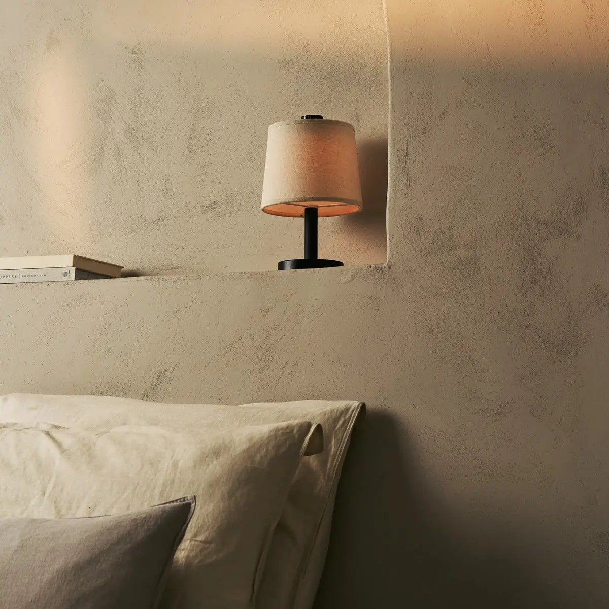 Rover black wood lamp touch-dim function close-up