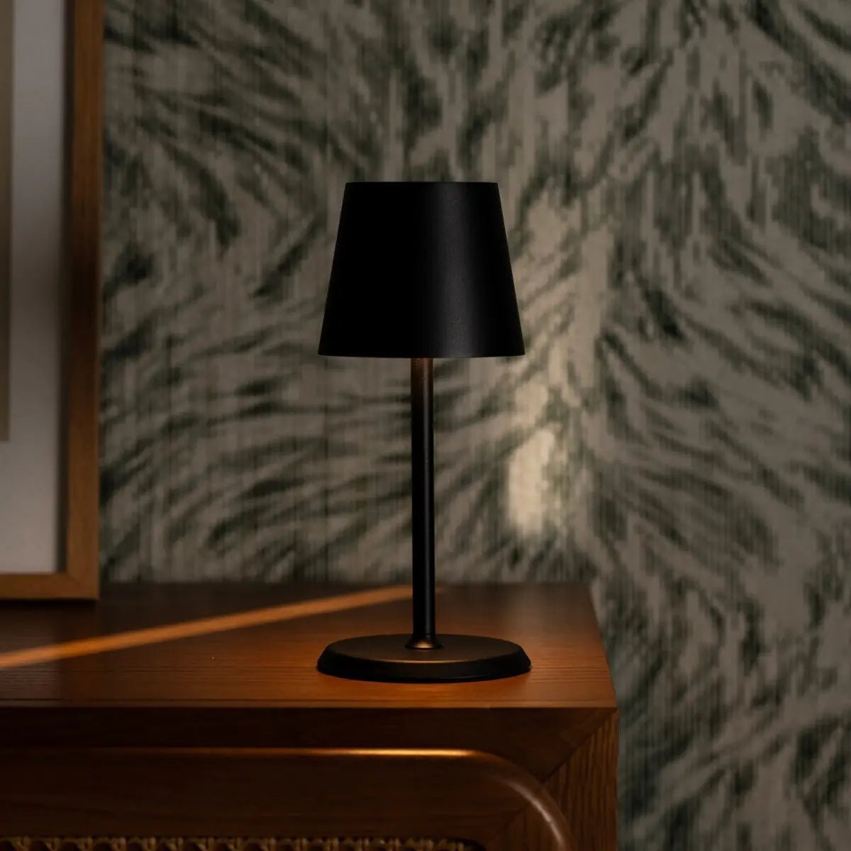 James metal lamp in living room console setting