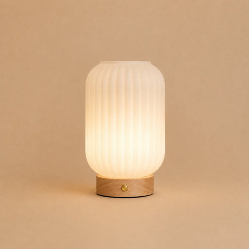 Lilly Light Brown Wood & Glass Cordless Table Lamp