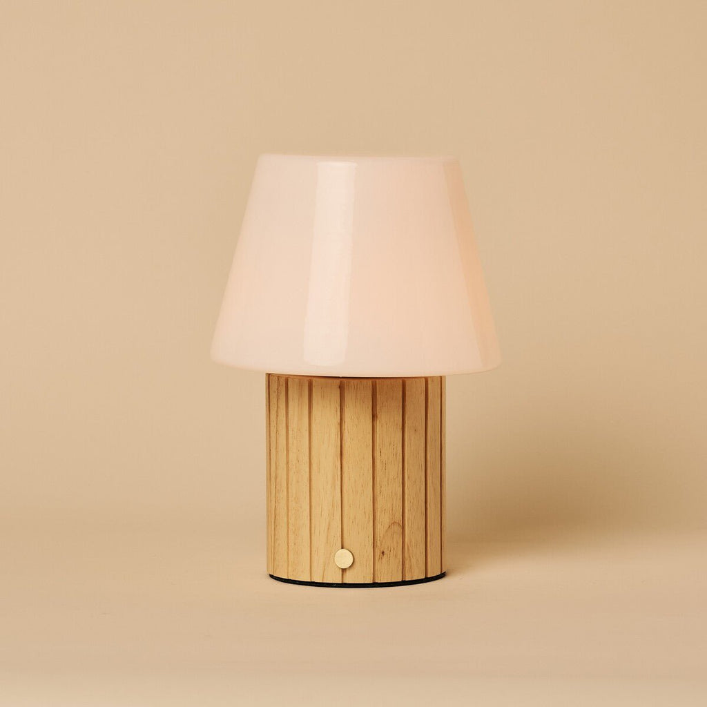 Lex Light Brown Wood & Glass Cordless Table Lamp