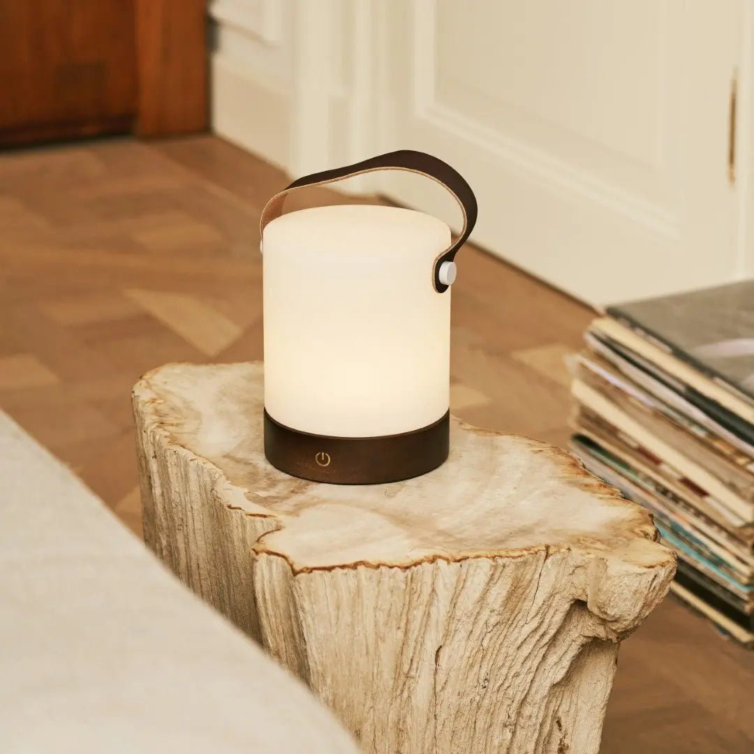 Avery wood leather lamp USB-C charging detail
