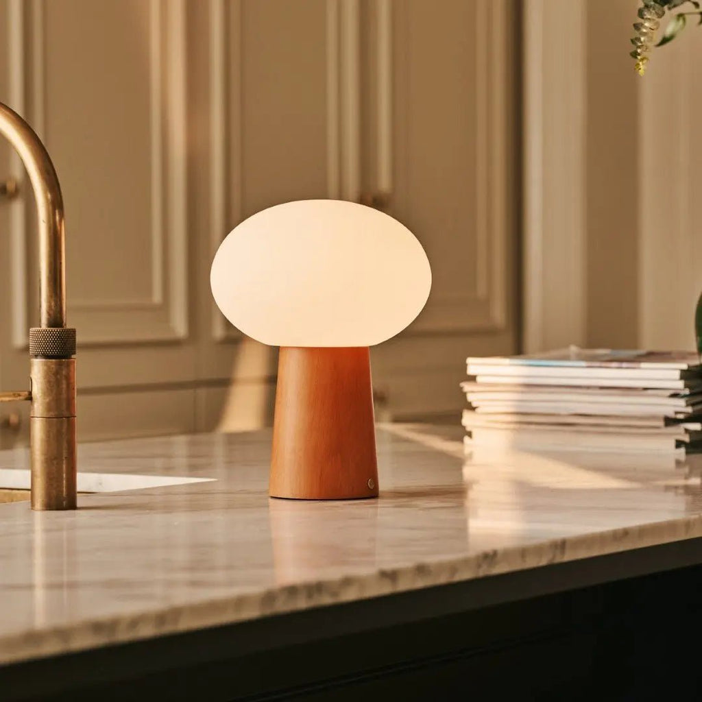 Max wood glass lamp touch-dim function close-up