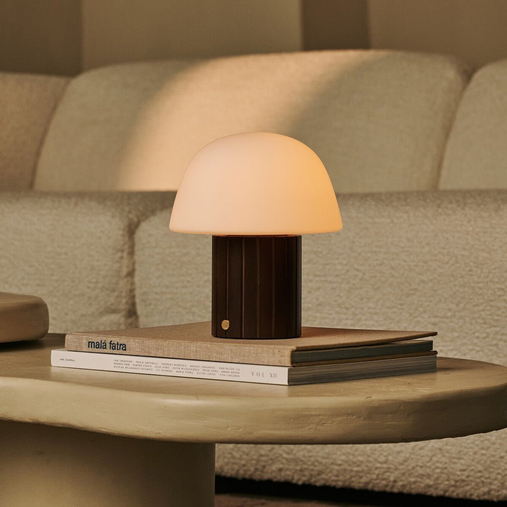 Etienne Dark Brown Wood & Glass Cordless Table Lamp