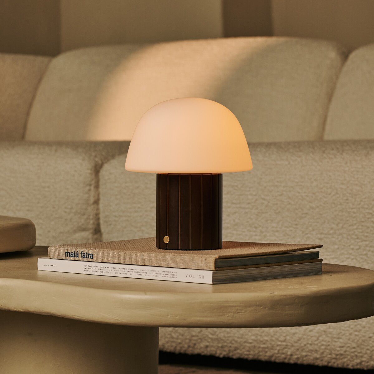 Etienne Dark Brown Wood & Glass Cordless Table Lamp