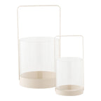 Beige Glass & Metal Hurricane Candle Holders – Set of 2
