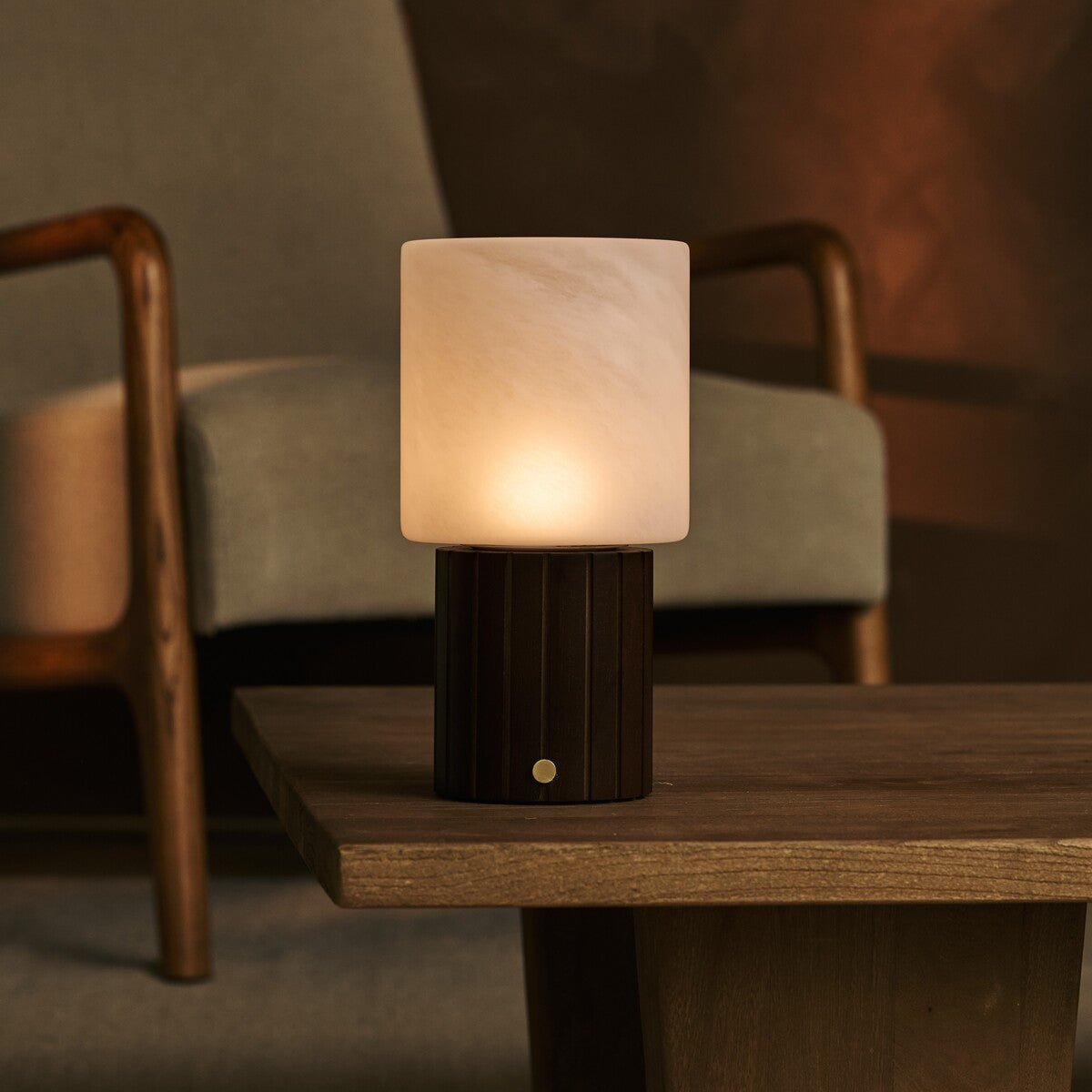 Ingmar Dark Brown Wood & Glass Cordless Table Lamp