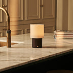Donnée Dark Brown Wood & Linen Cordless Table Lamp