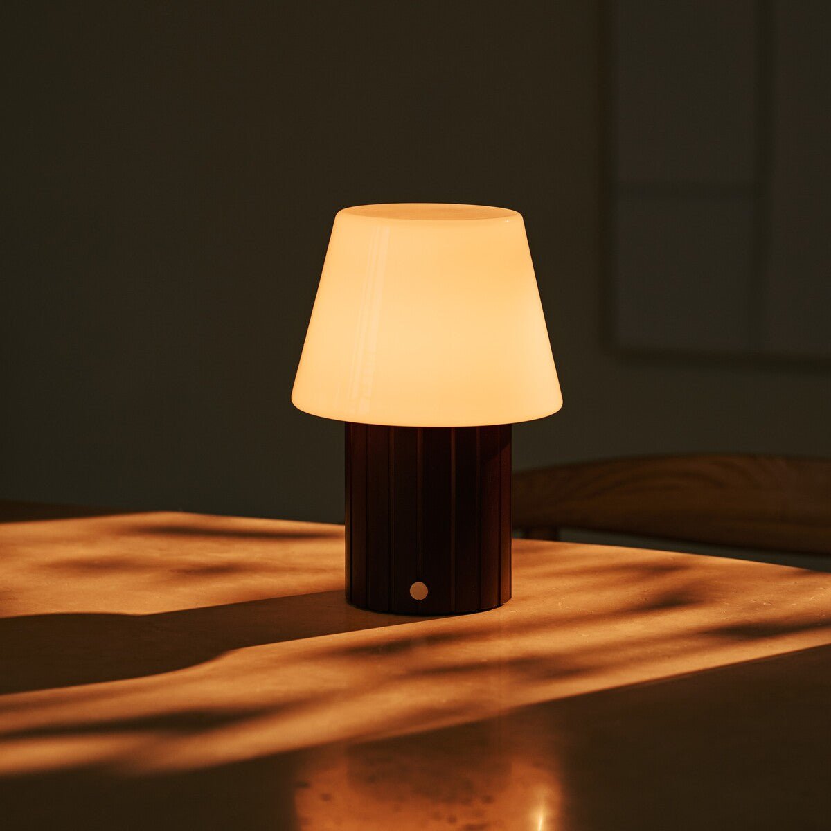 Lex Dark Brown Wood & Glass Cordless Table Lamp