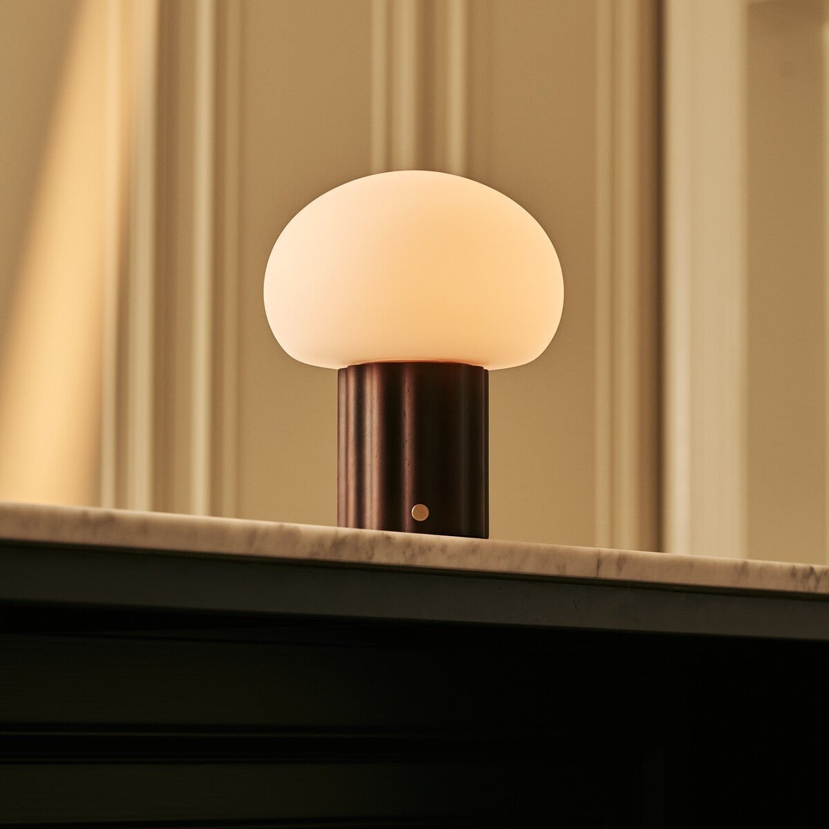 Jord Dark Brown Wood & Glass Cordless Table Lamp