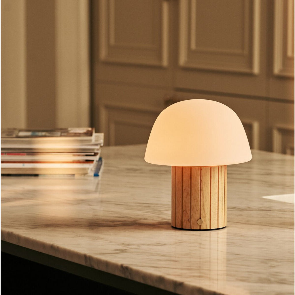 Etienne Light Brown Wood & Glass Cordless Table Lamp