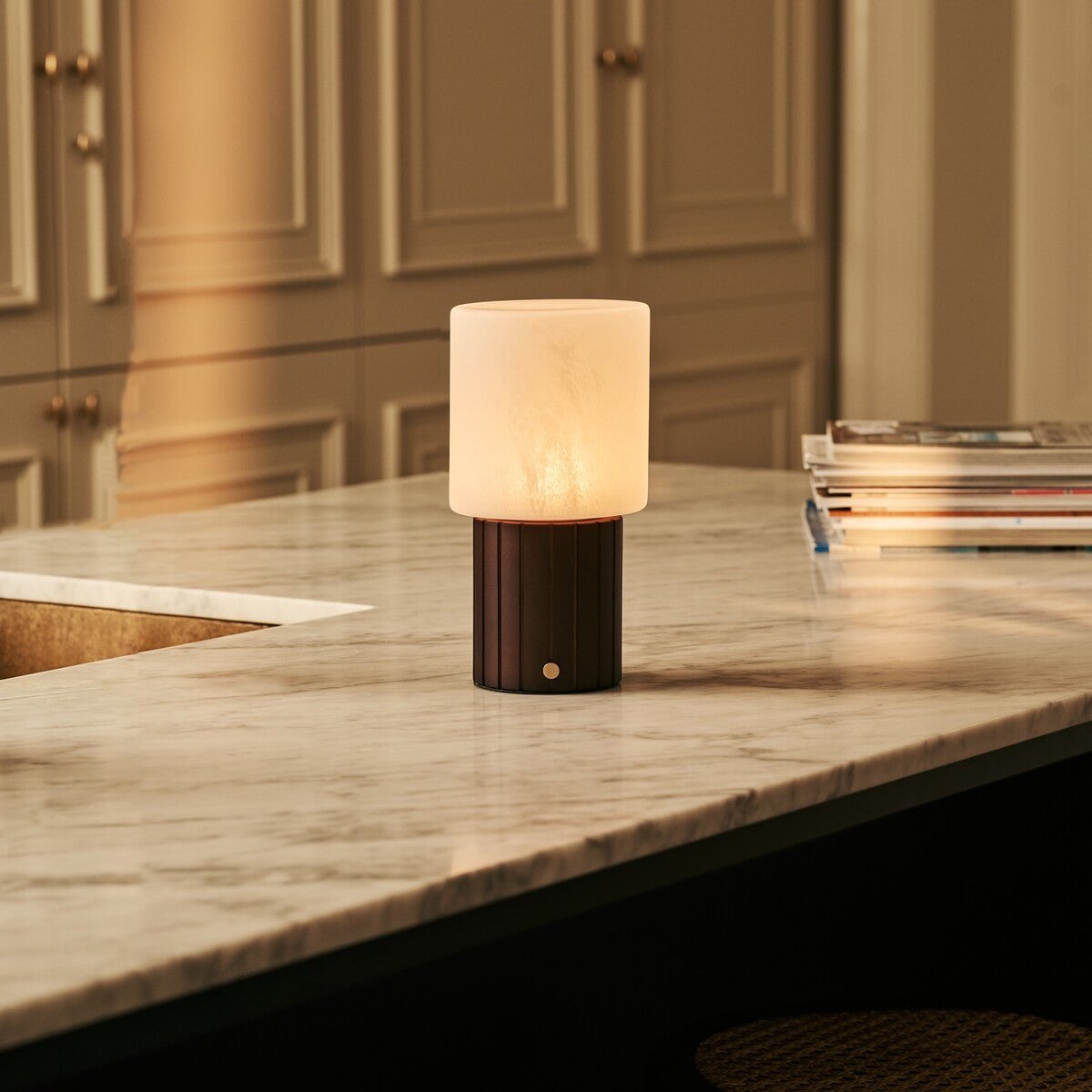 Ingmar Dark Brown Wood & Glass Cordless Table Lamp