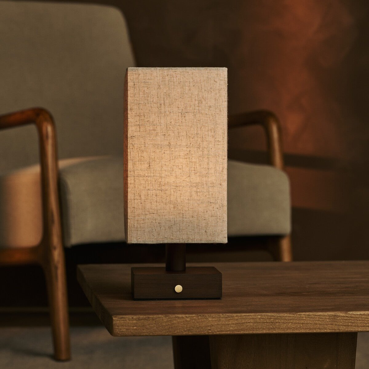 Bob Dark Brown Wood & Linen Cordless Table Lamp