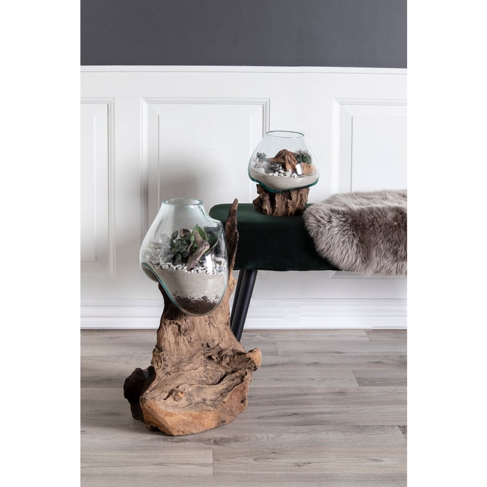 Belor natural teak waterdrop glass display decoration