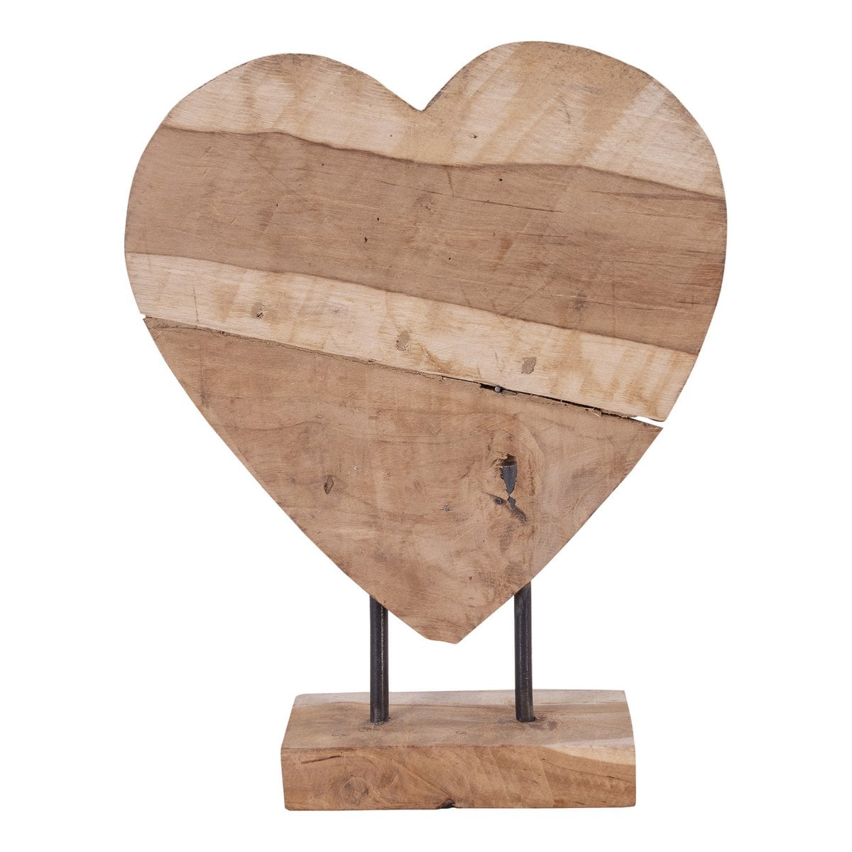 Almada heart sculpture close-up of organic rustic teak texture