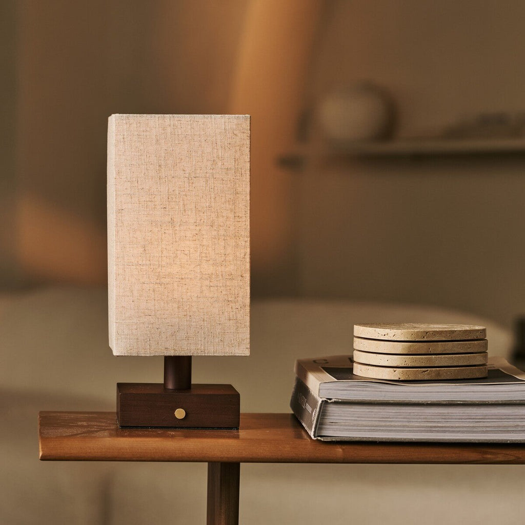 Bob Dark Brown Wood & Linen Cordless Table Lamp