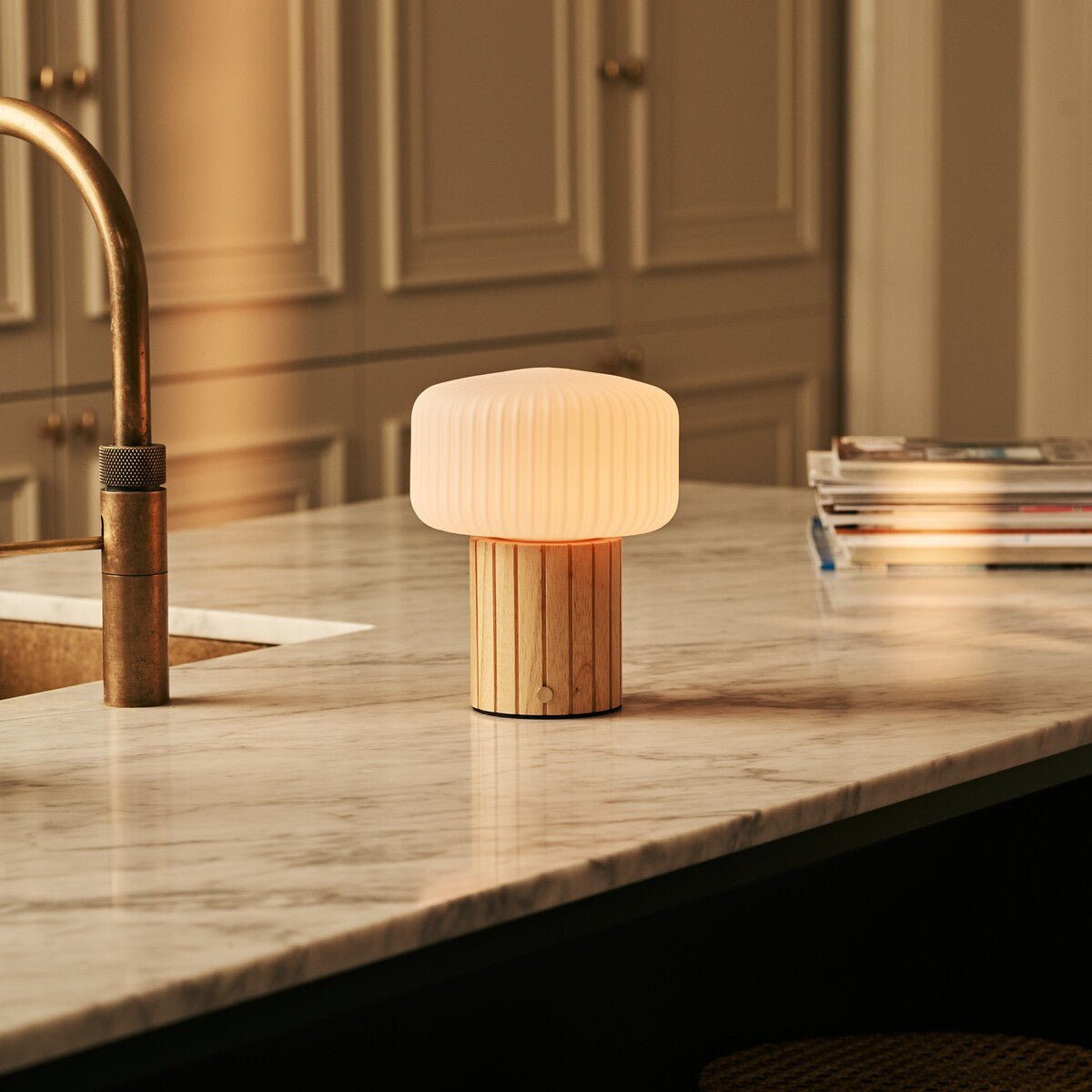 Margaux Light Brown Wood & Glass Cordless Table Lamp