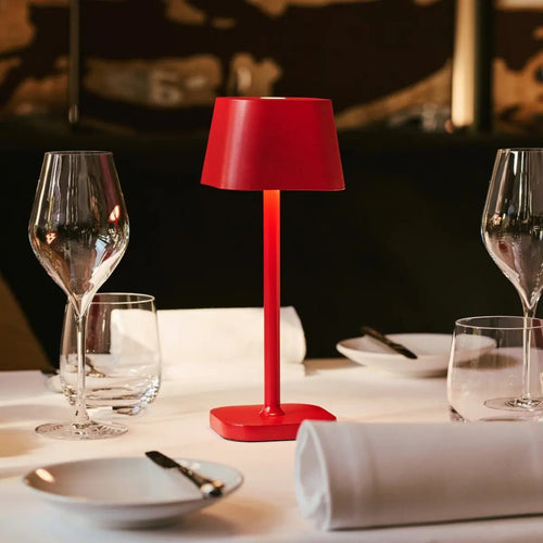 Ava berry red metal rechargeable cordless table lamp