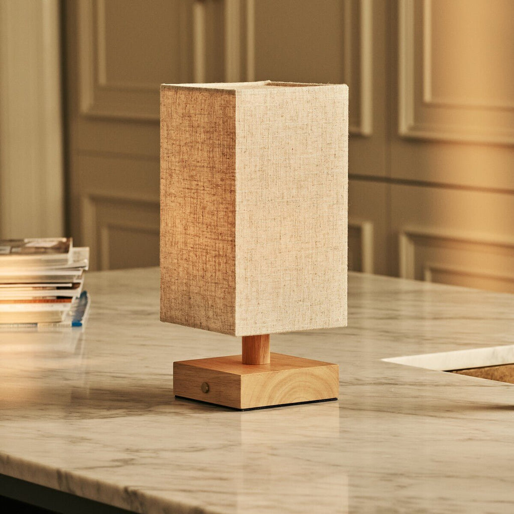 Bob Light Brown Wood & Linen Cordless Table Lamp