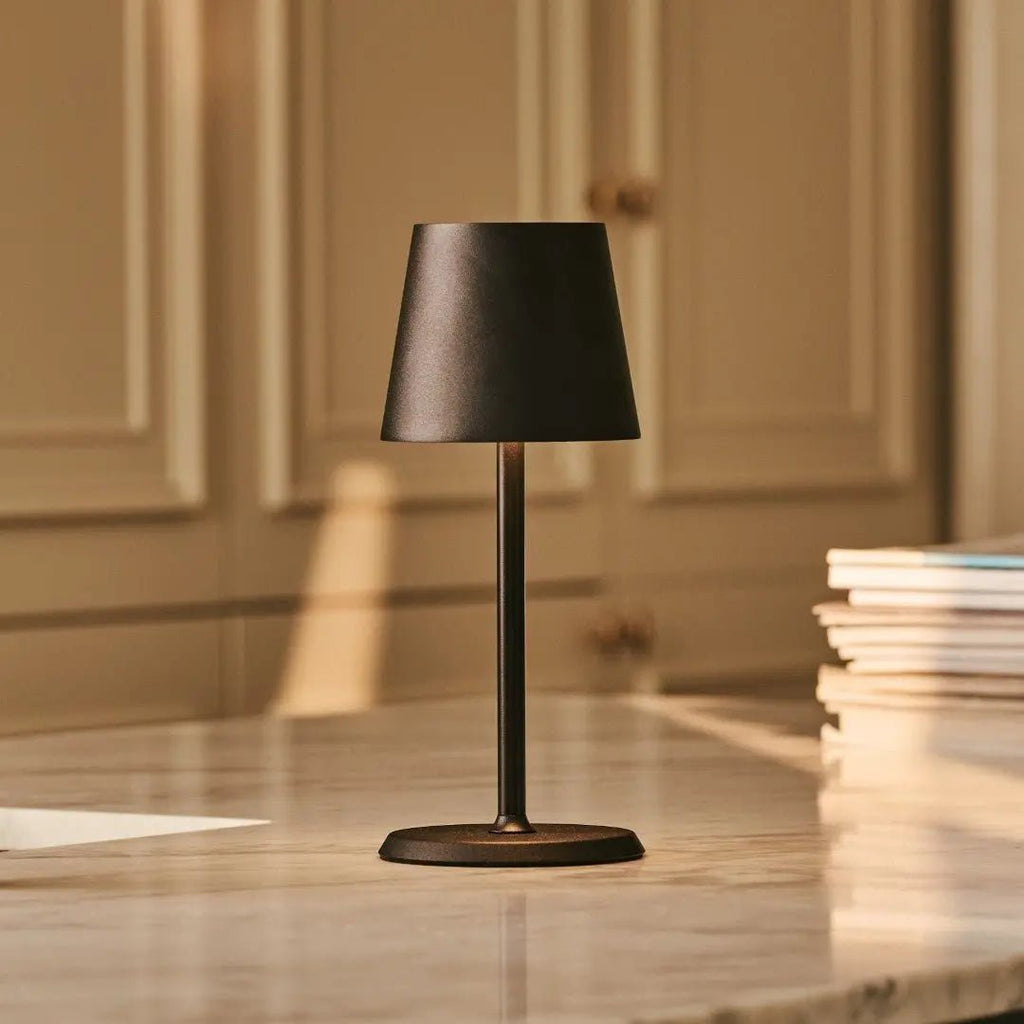 James cordless lamp detail of matte black metal finish