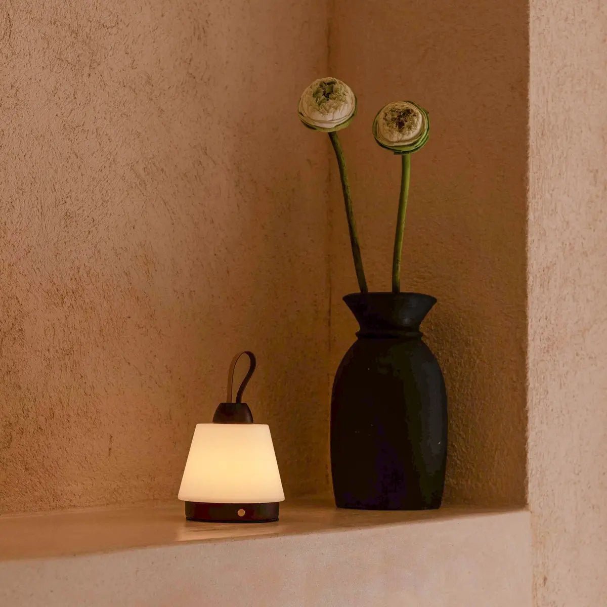 Liv leather accent lamp in Scandinavian interior