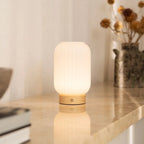 Lilly Light Brown Wood & Glass Cordless Table Lamp