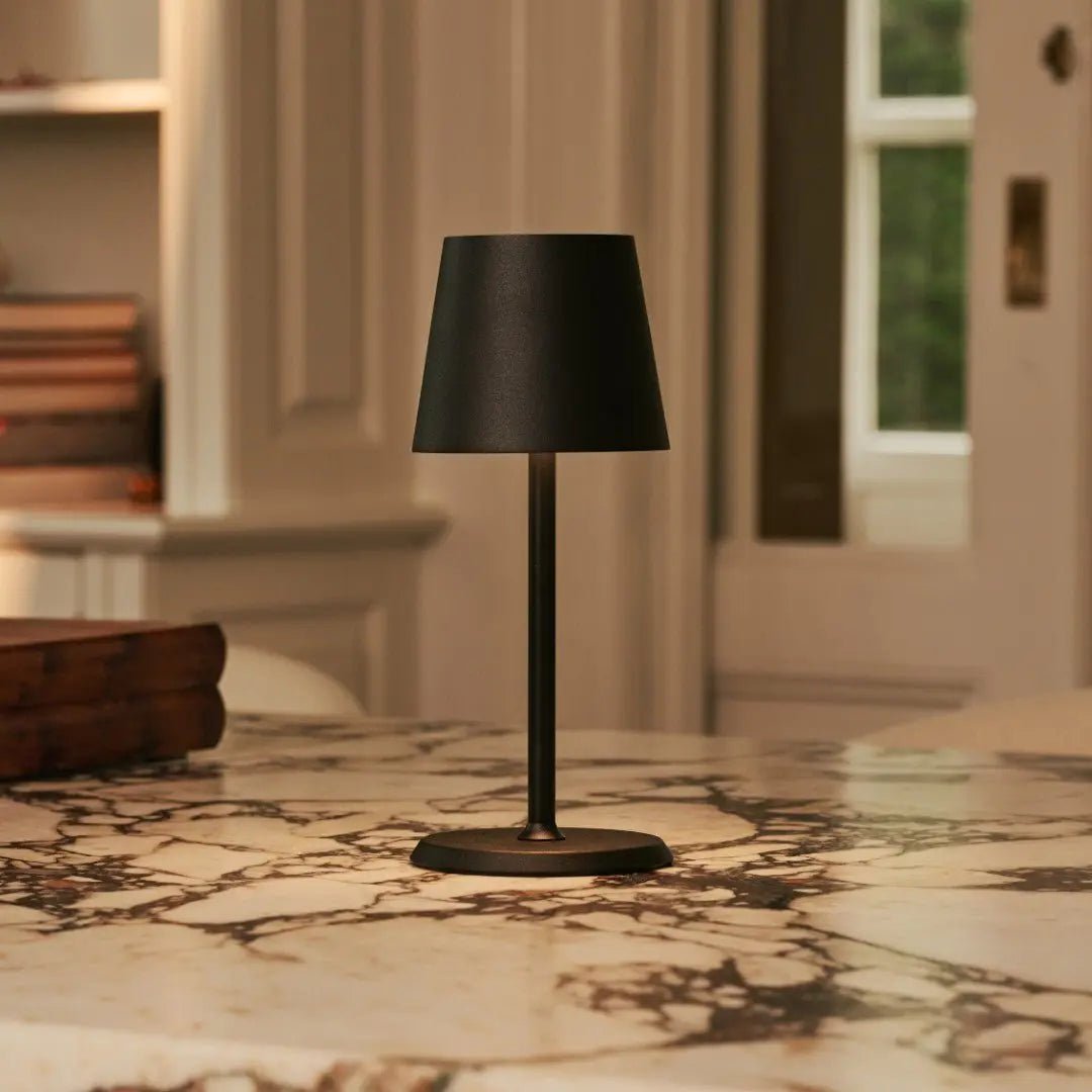 Luca matte black metal rechargeable cordless table lamp