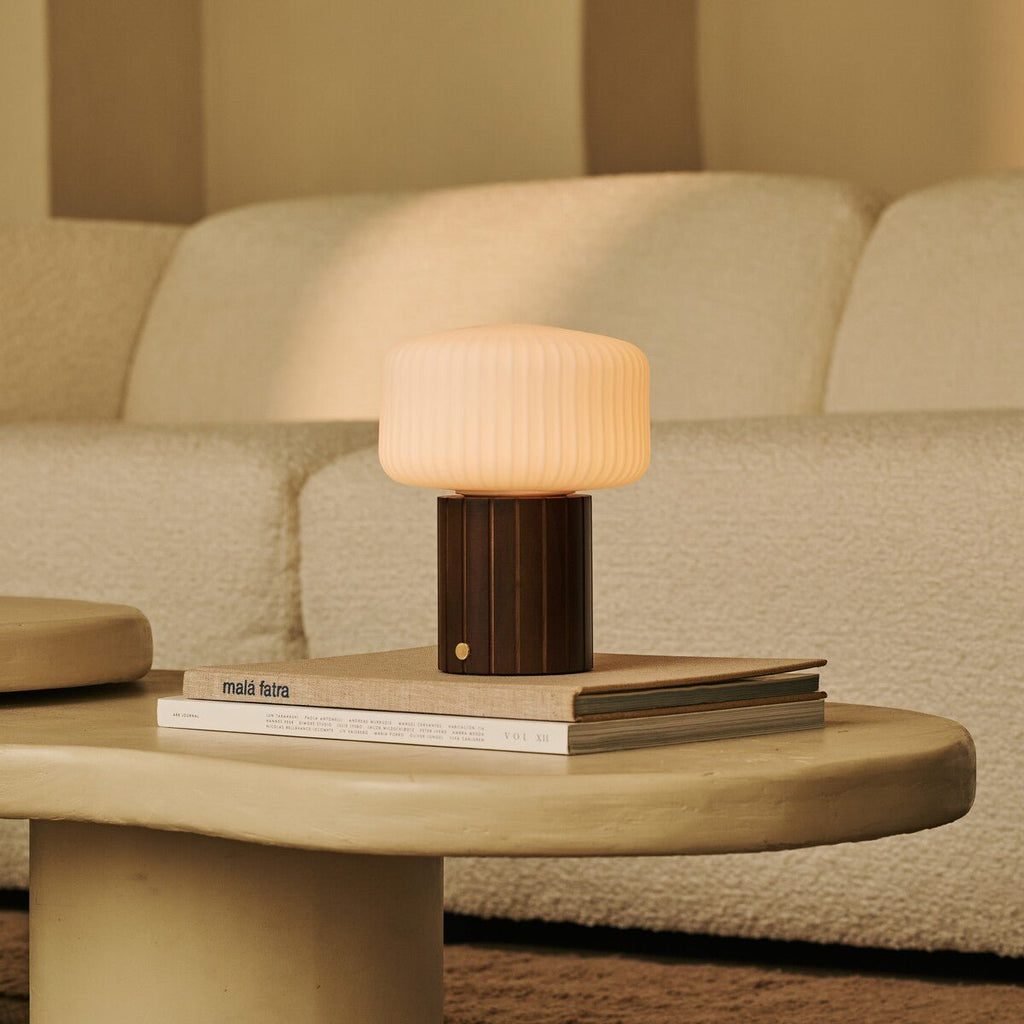 Margaux Dark Brown Wood & Glass Cordless Table Lamp