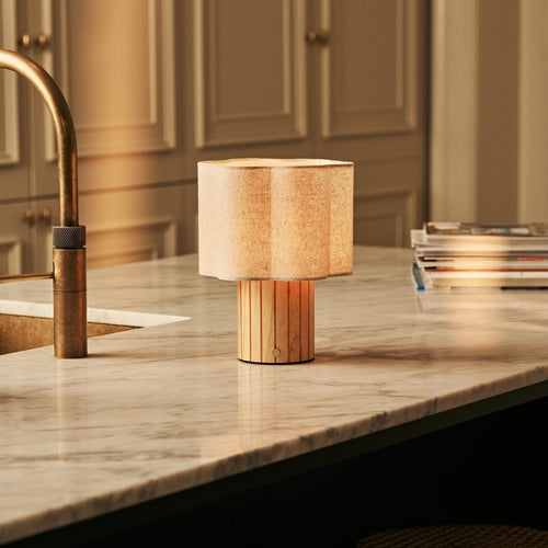 Bianca Light Brown Wood & Linen Cordless Table Lamp