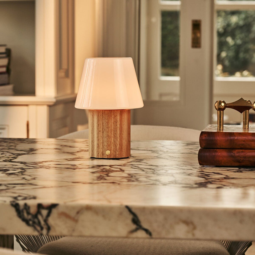 Javi Light Brown Wood & Glass Cordless Table Lamp