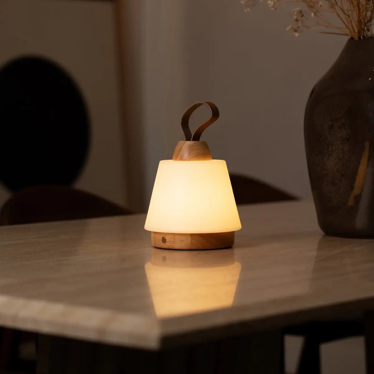 Liv leather accent lamp on bedside table